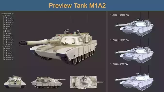Asset - Army - Tank - M1A2 Low-poly 3D model