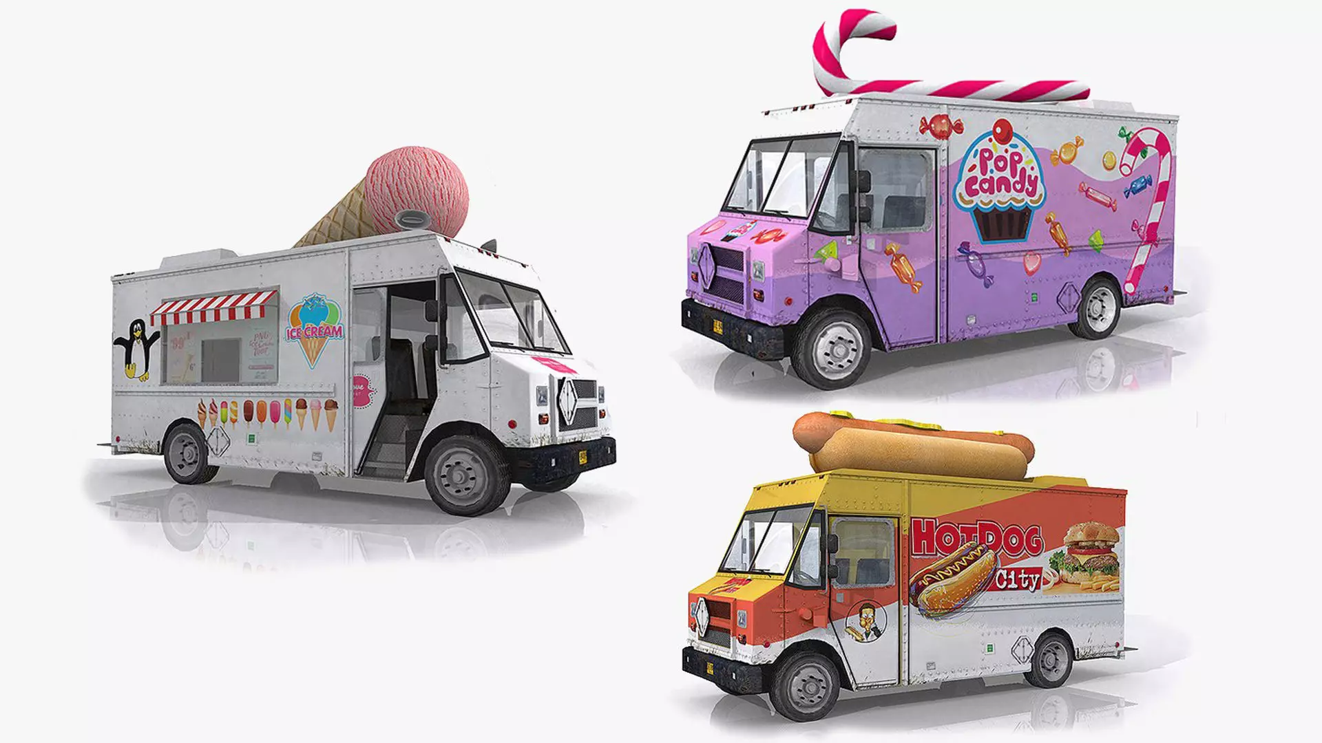 Food Trucks Collection Low-poly 3D model_0