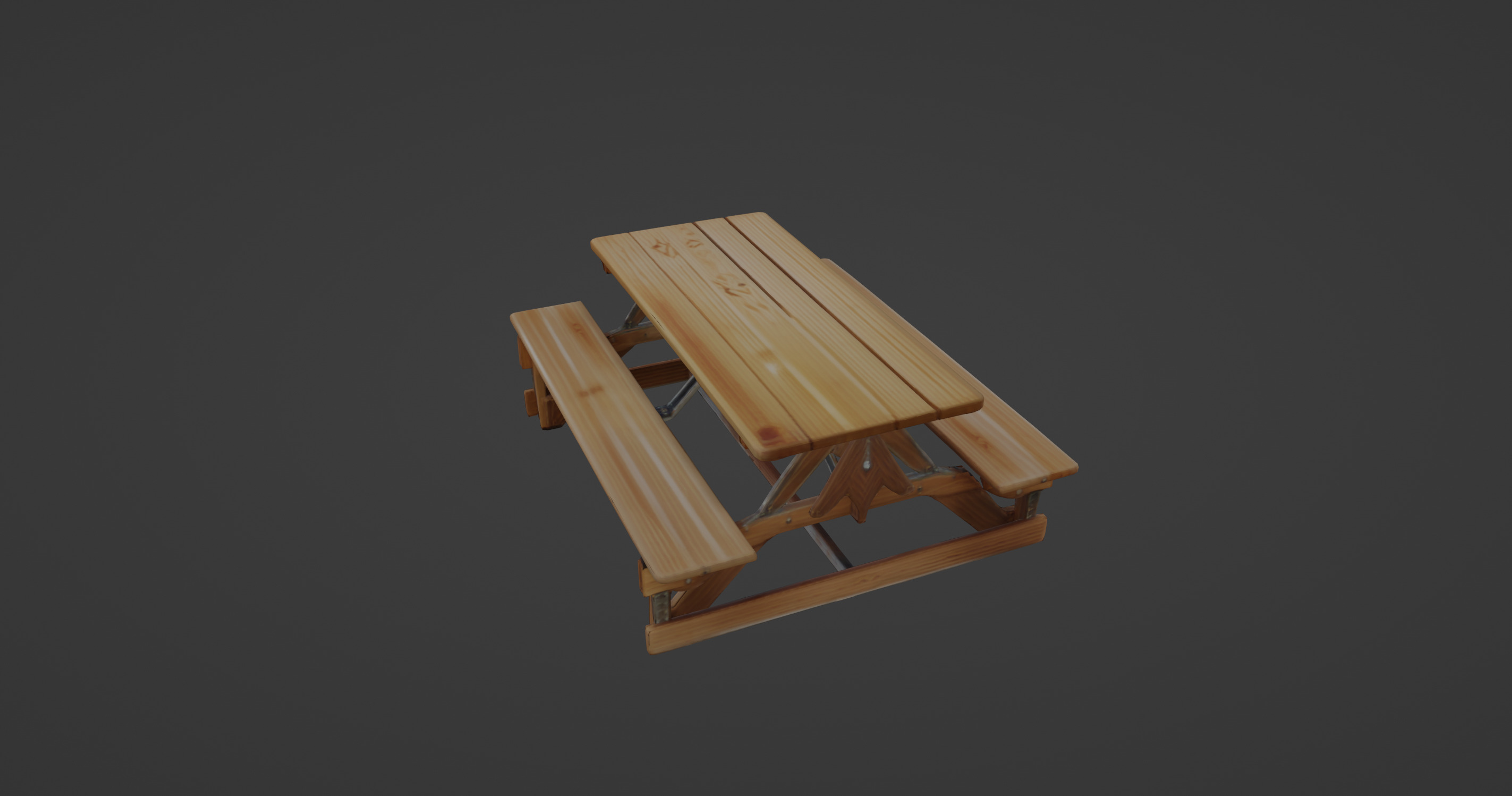 Folding Wooden Picnic Table with Attached Benches 3D model_2