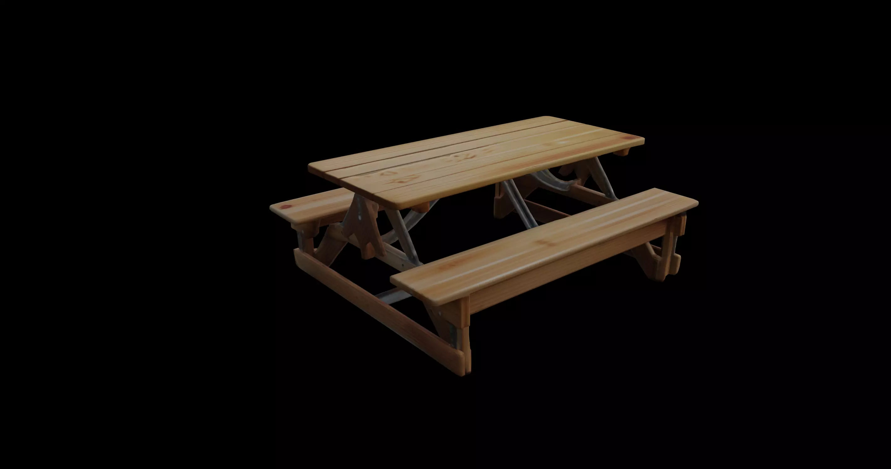 Folding Wooden Picnic Table with Attached Benches 3D model_0