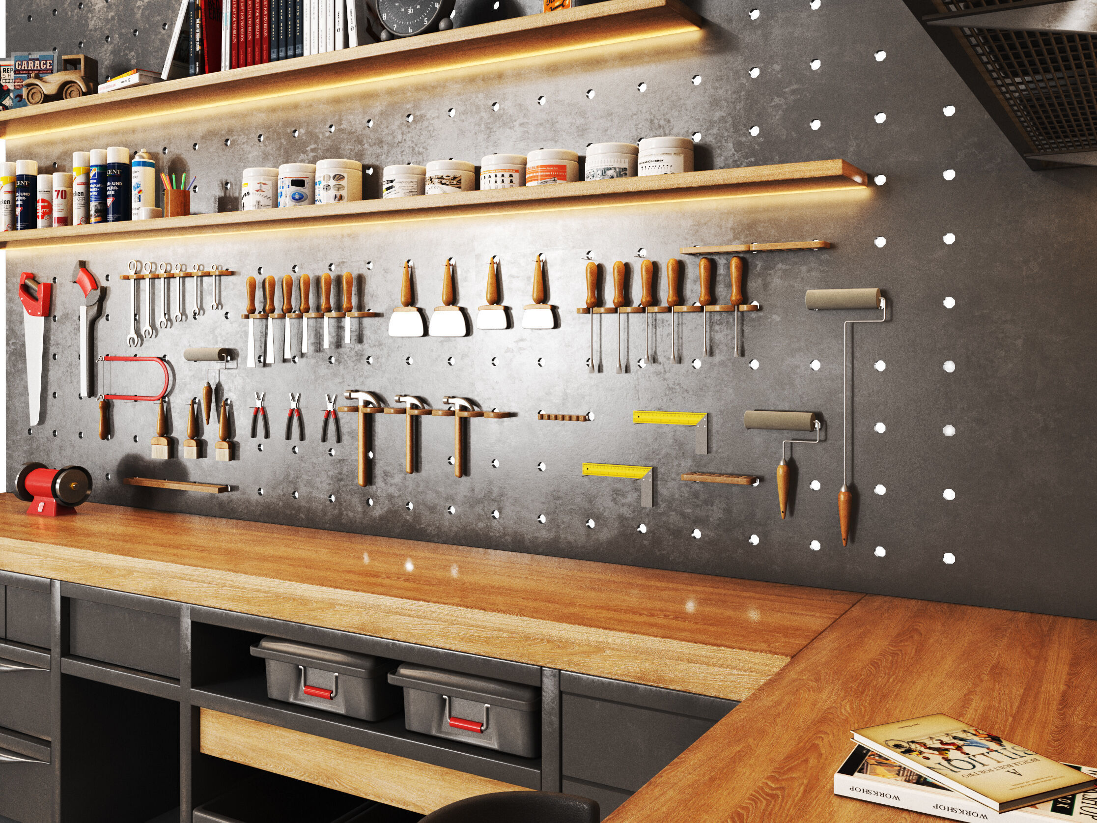 workshop 02 Garage tools work tools Low-poly 3D model_4