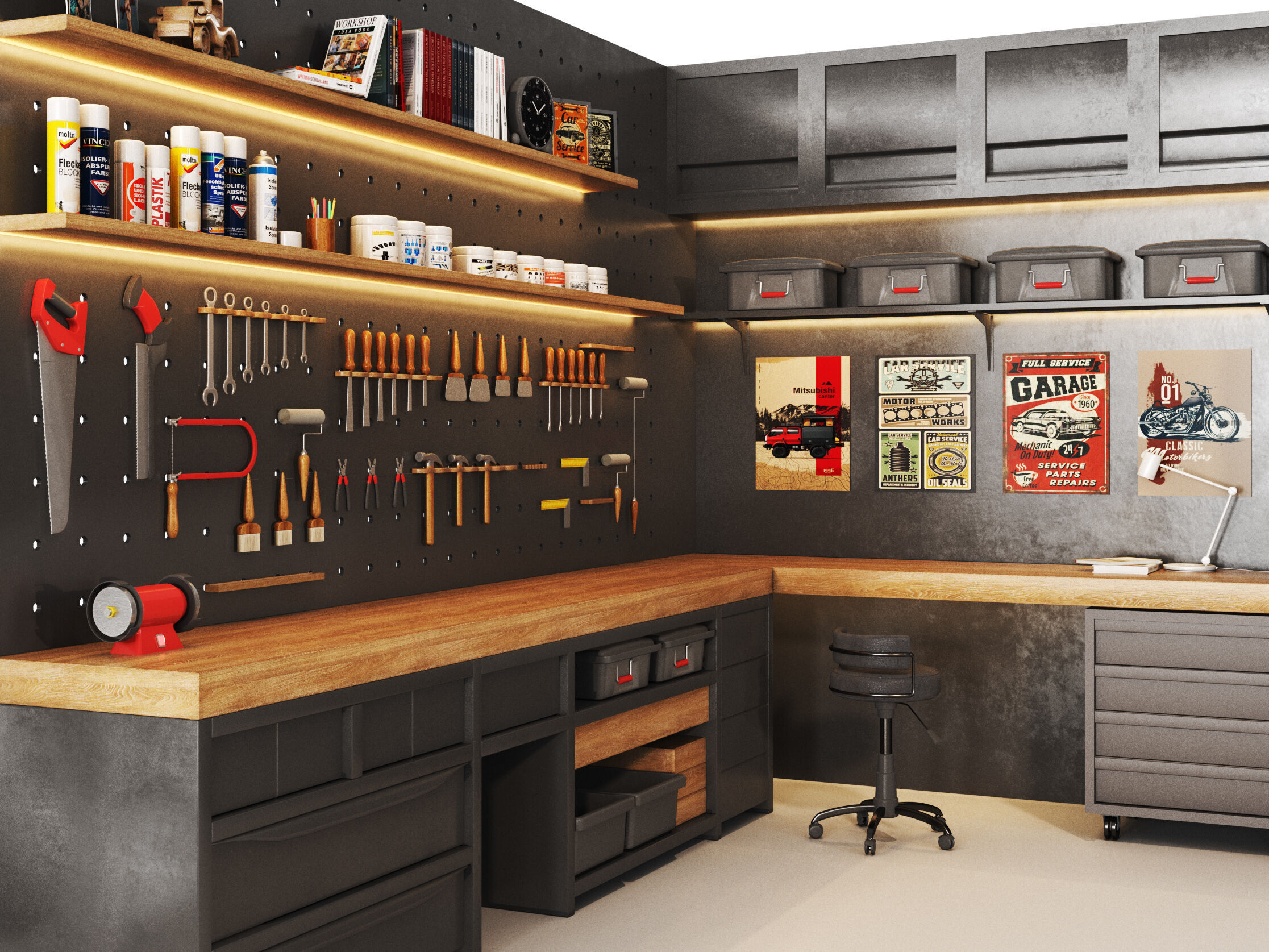 workshop 02 Garage tools work tools Low-poly 3D model_3