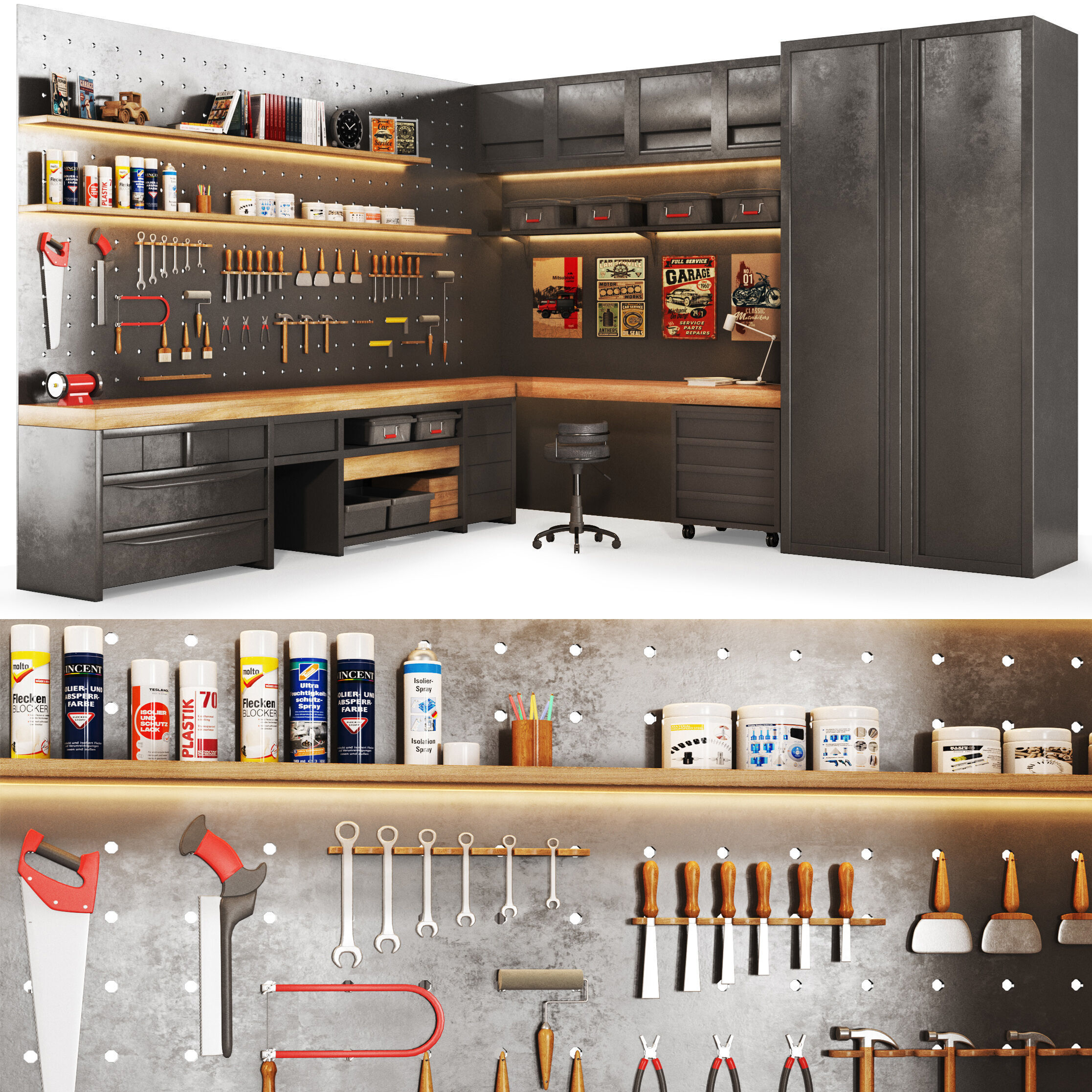 workshop 02 Garage tools work tools Low-poly 3D model_6