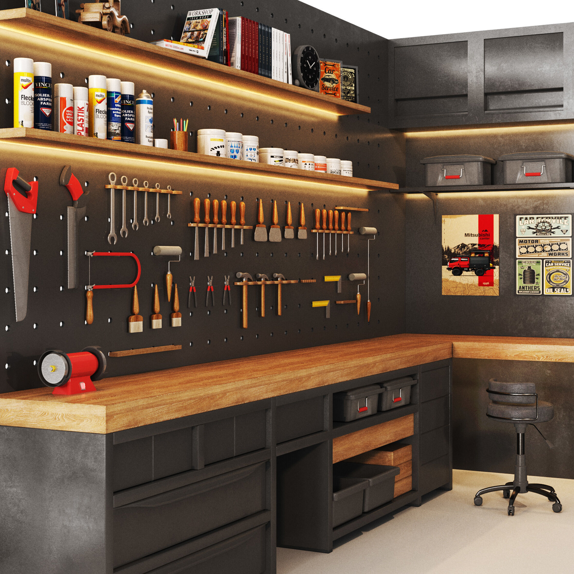 workshop 02 Garage tools work tools Low-poly 3D model_7