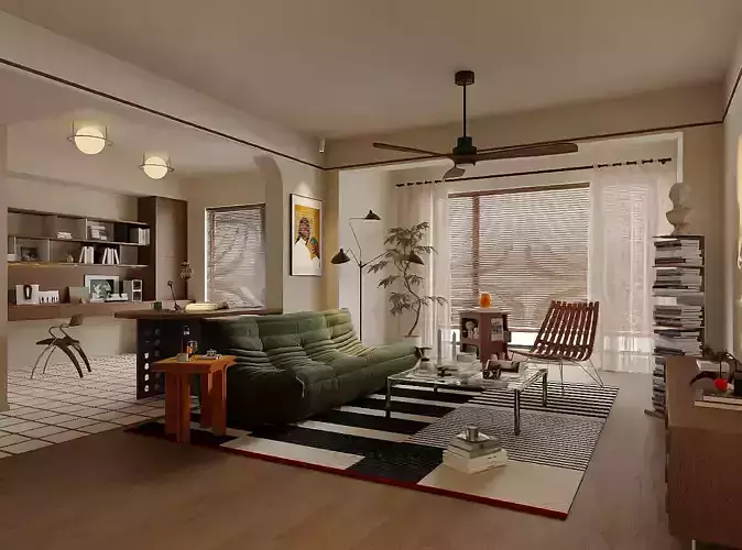 Mid-century Modern Home Living Room 3D model
