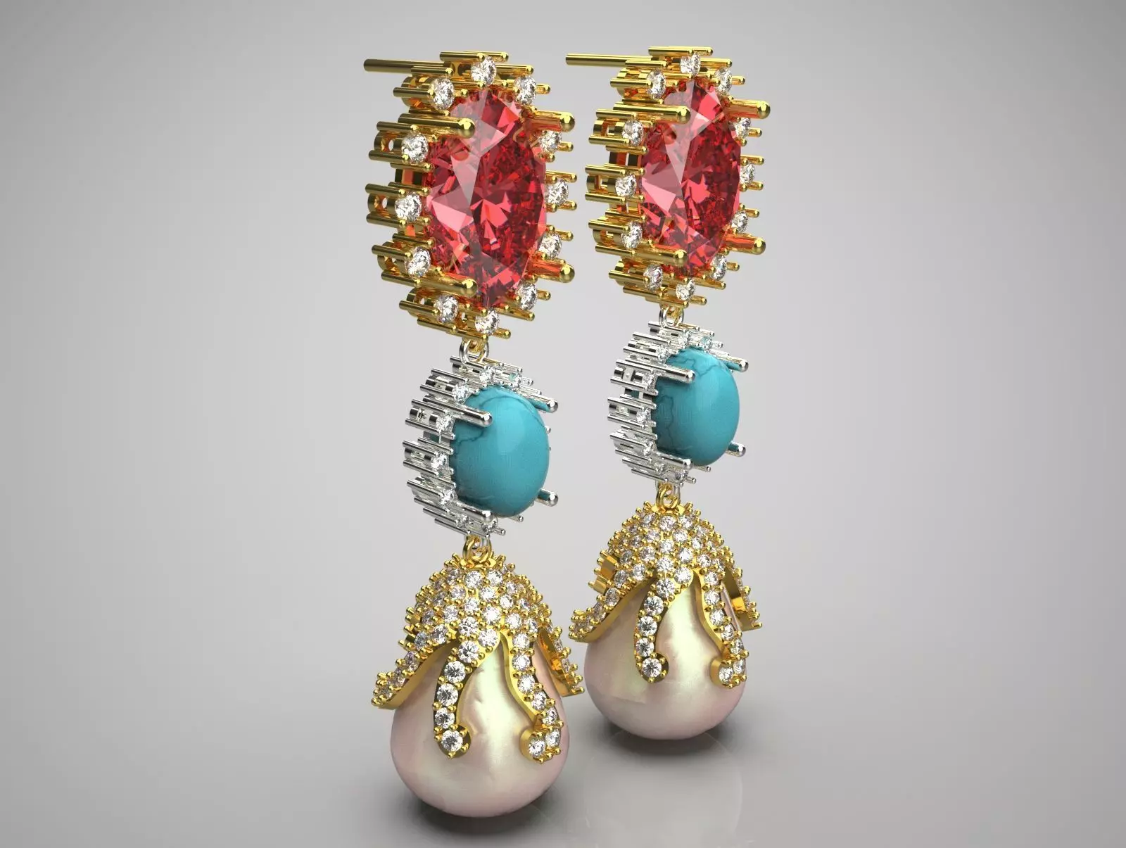 luxury gemstone pearl earring pe0026 3D print model