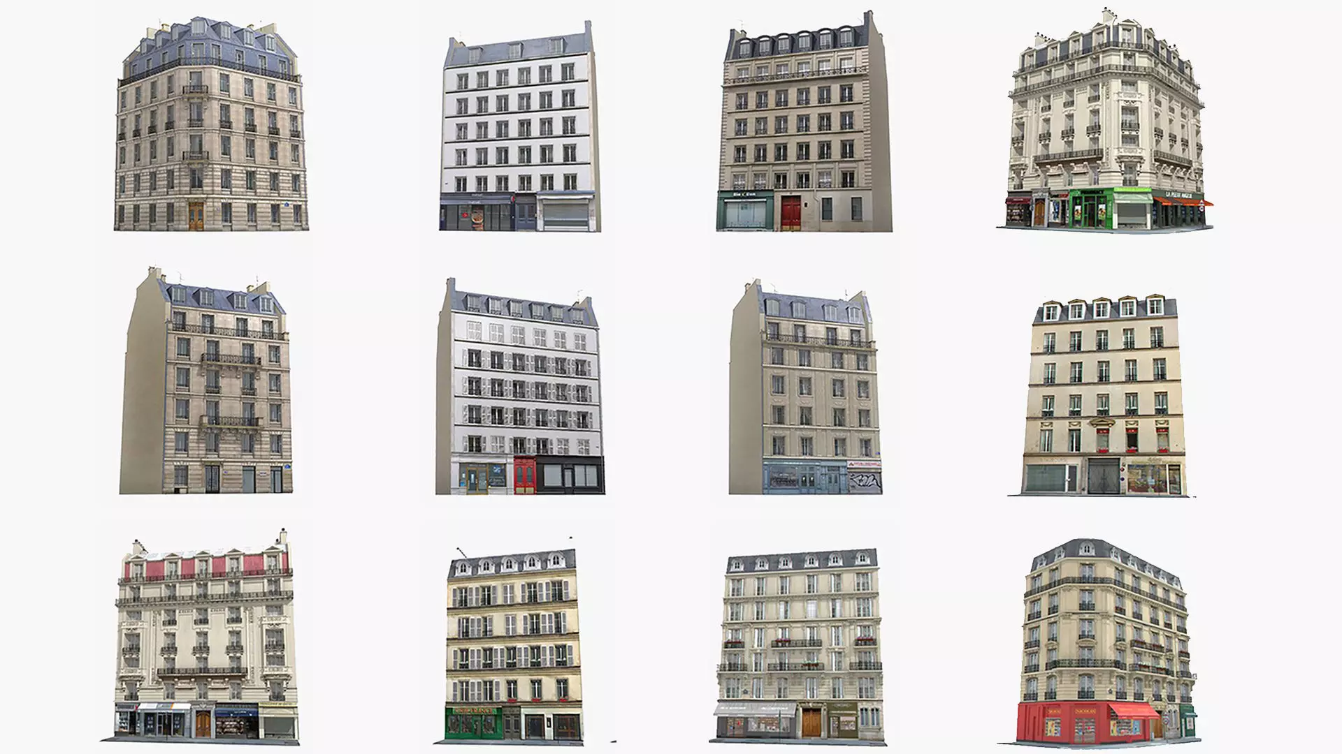 Paris House Collection Low-poly 3D model_0