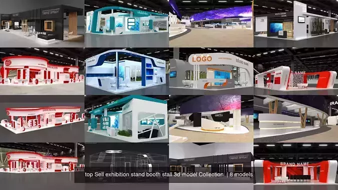 top Sell exhibition stand booth stall 3d model Collection  