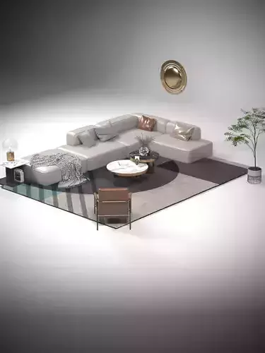 Chic Living Room Set with Leather Sofa