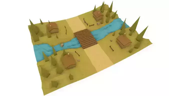Lowpoly Village Road For Runner Low-poly 3D model