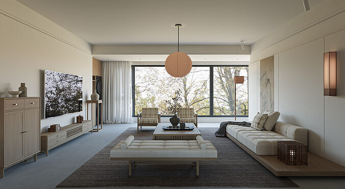 chinese living room interior scenes  3D model