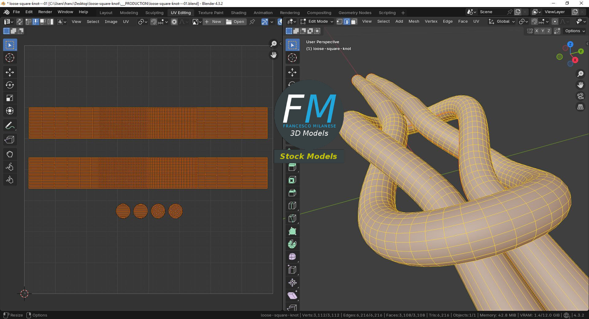 Loose square knot 3D model_10