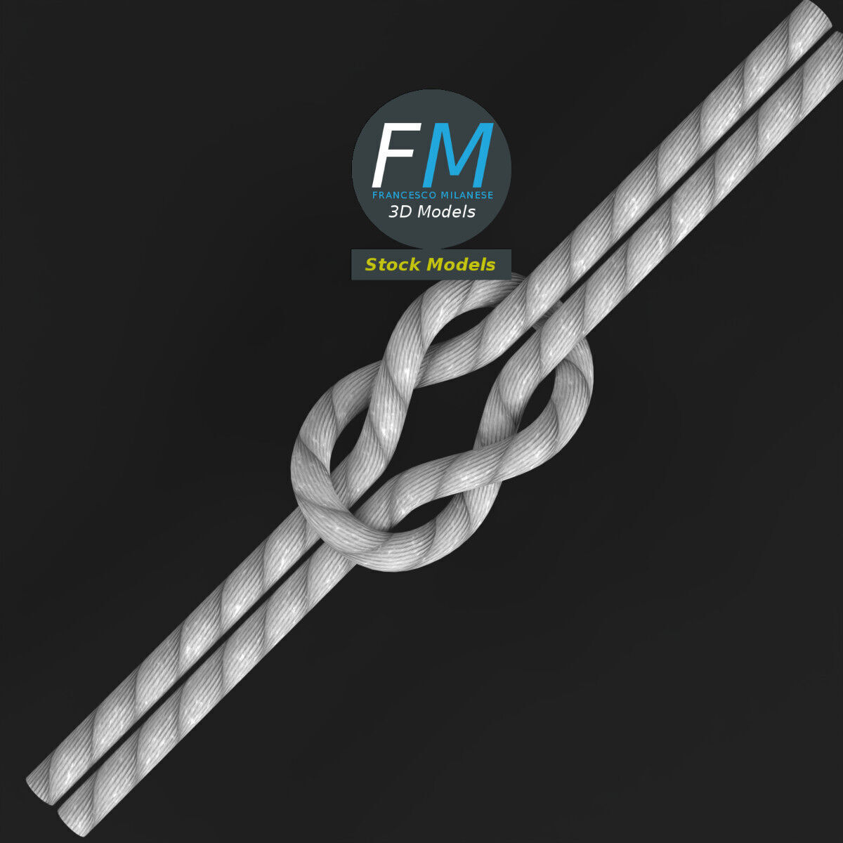 Loose square knot 3D model_6