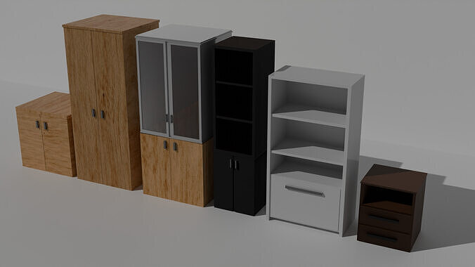 Set of models of wardrobes and bedside tables Low-poly 3D model