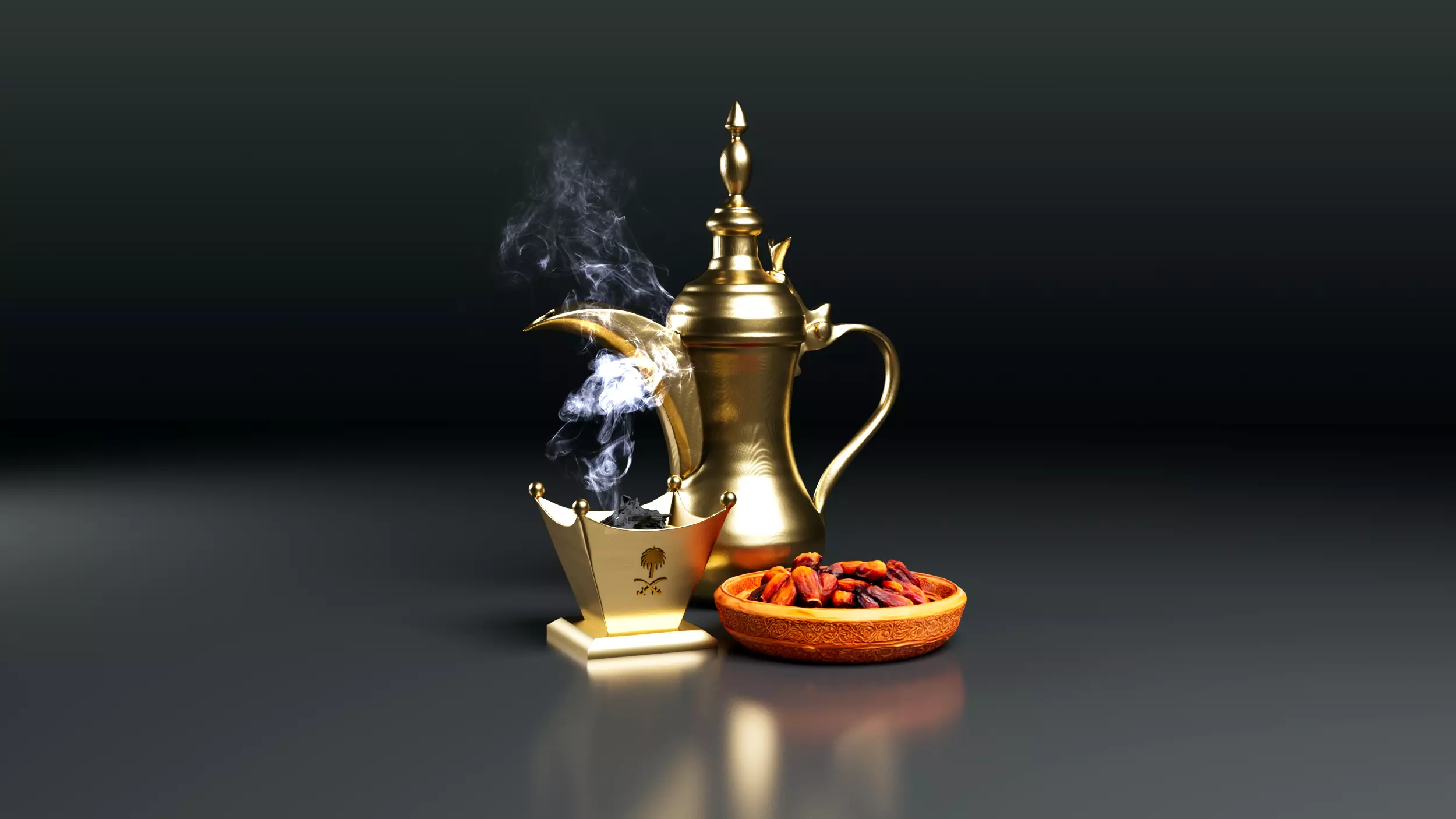Arabic coffee pot - Dallah with dates and incense 3D model