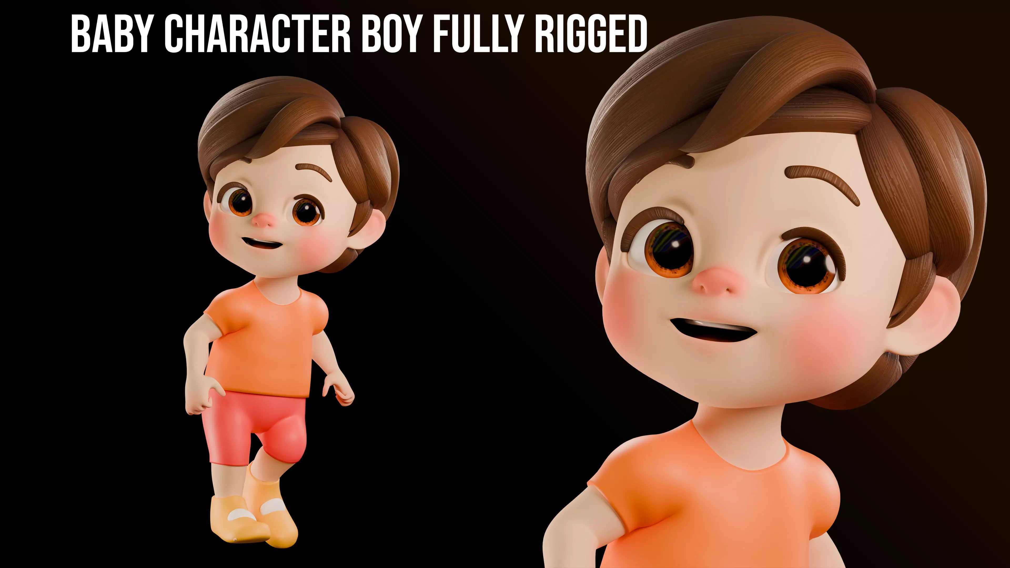 Baby Boy Character Fully Rigged Game Ready Animation Ready 3D model_0