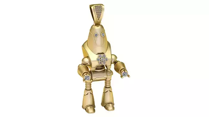 GOLDEN ROBOT DIAMOND PENDANT 3D PRINTABLE MODEL