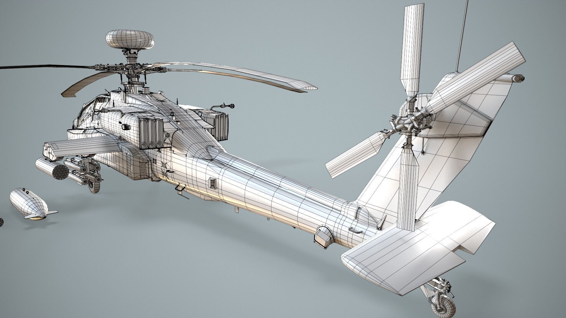Helicopter Apache AH-64D Blank Livery Low-poly 3D model_16