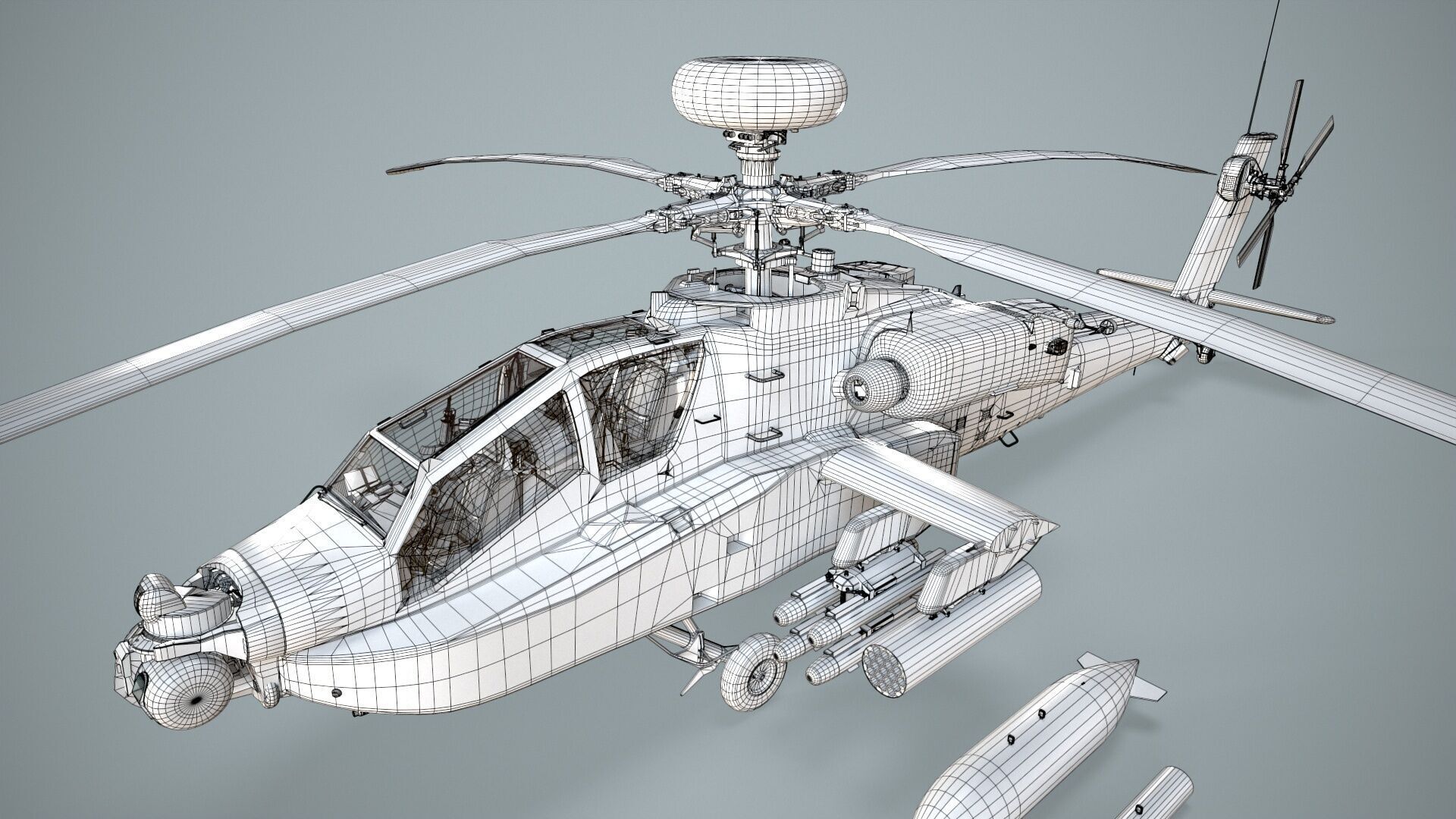 Helicopter Apache AH-64D Blank Livery Low-poly 3D model_15