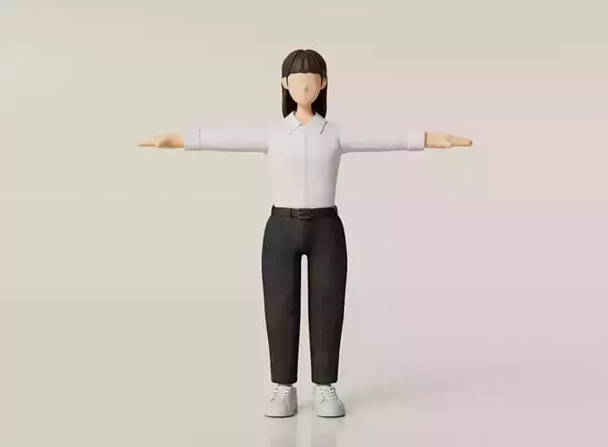 Cartoon Style Female Character Stylish Clothes Hair Shoes