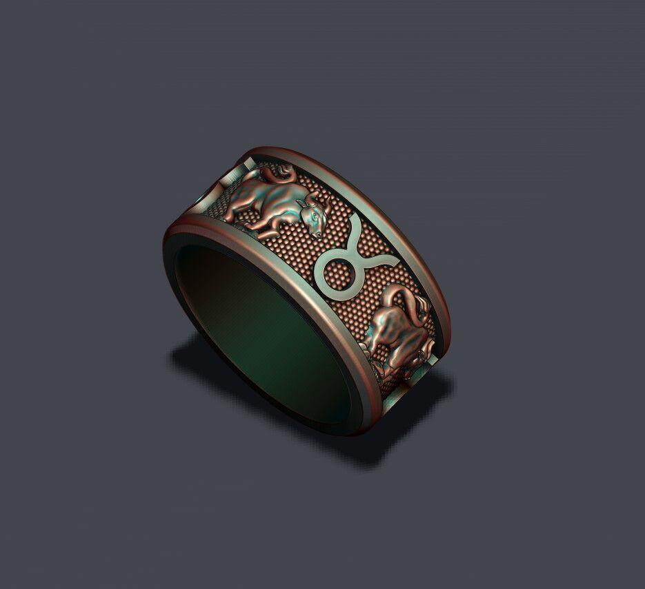 zodiac Taurus Bull lite ring 3D print model_5