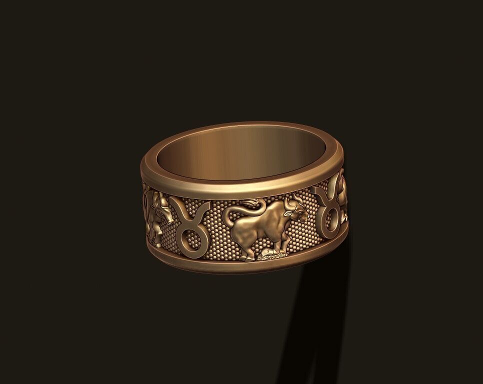 zodiac Taurus Bull lite ring 3D print model_6