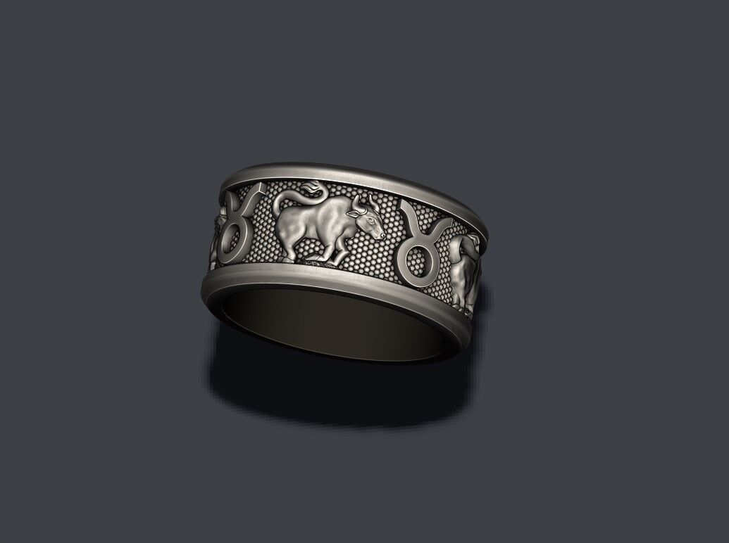 zodiac Taurus Bull lite ring 3D print model_7