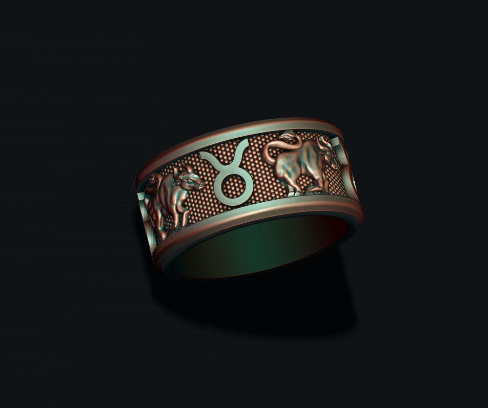 zodiac Taurus Bull lite ring 3D print model_3