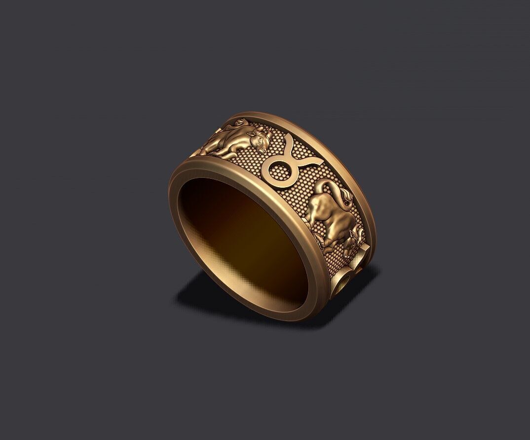 zodiac Taurus Bull lite ring 3D print model_4