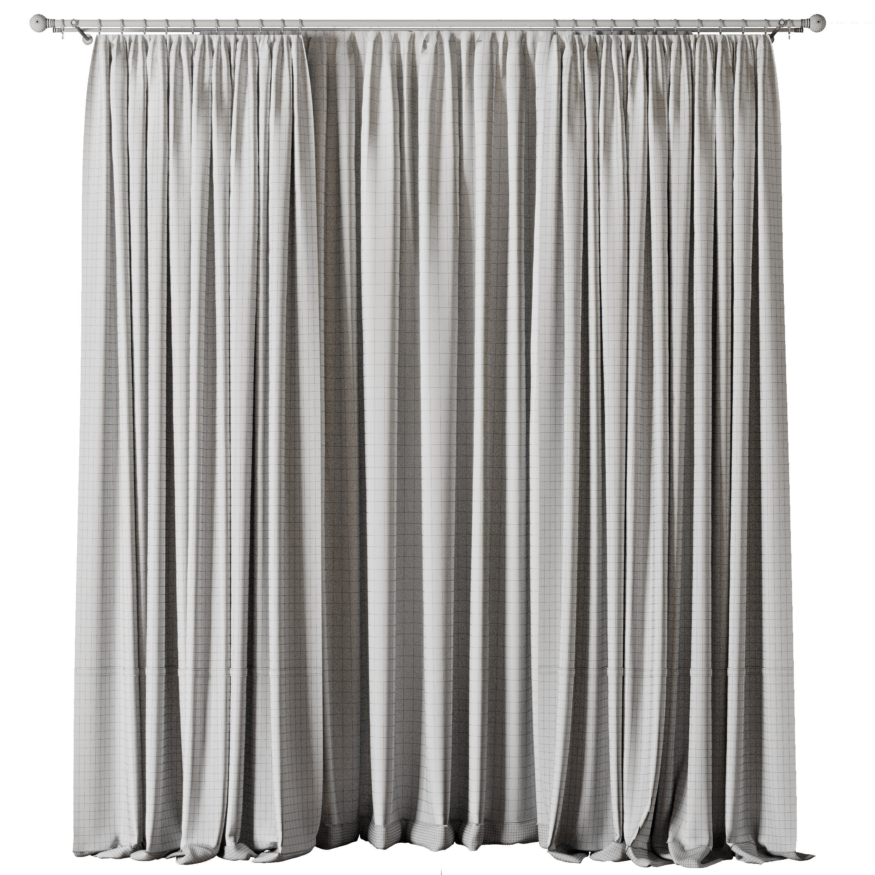 Rod Curtains with Gray Curtains 23 HBH Low-poly 3D model_6