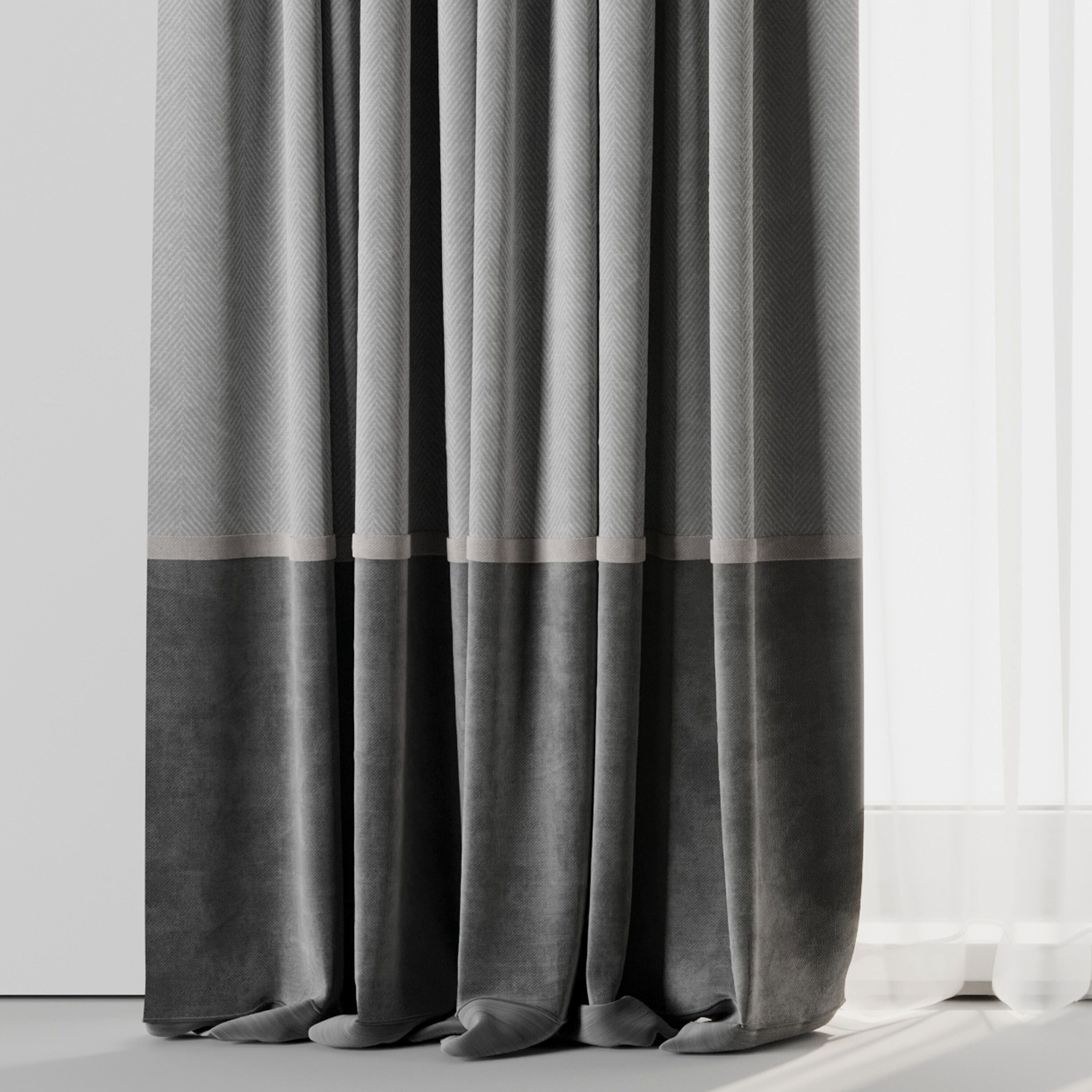 Rod Curtains with Gray Curtains 23 HBH Low-poly 3D model_2