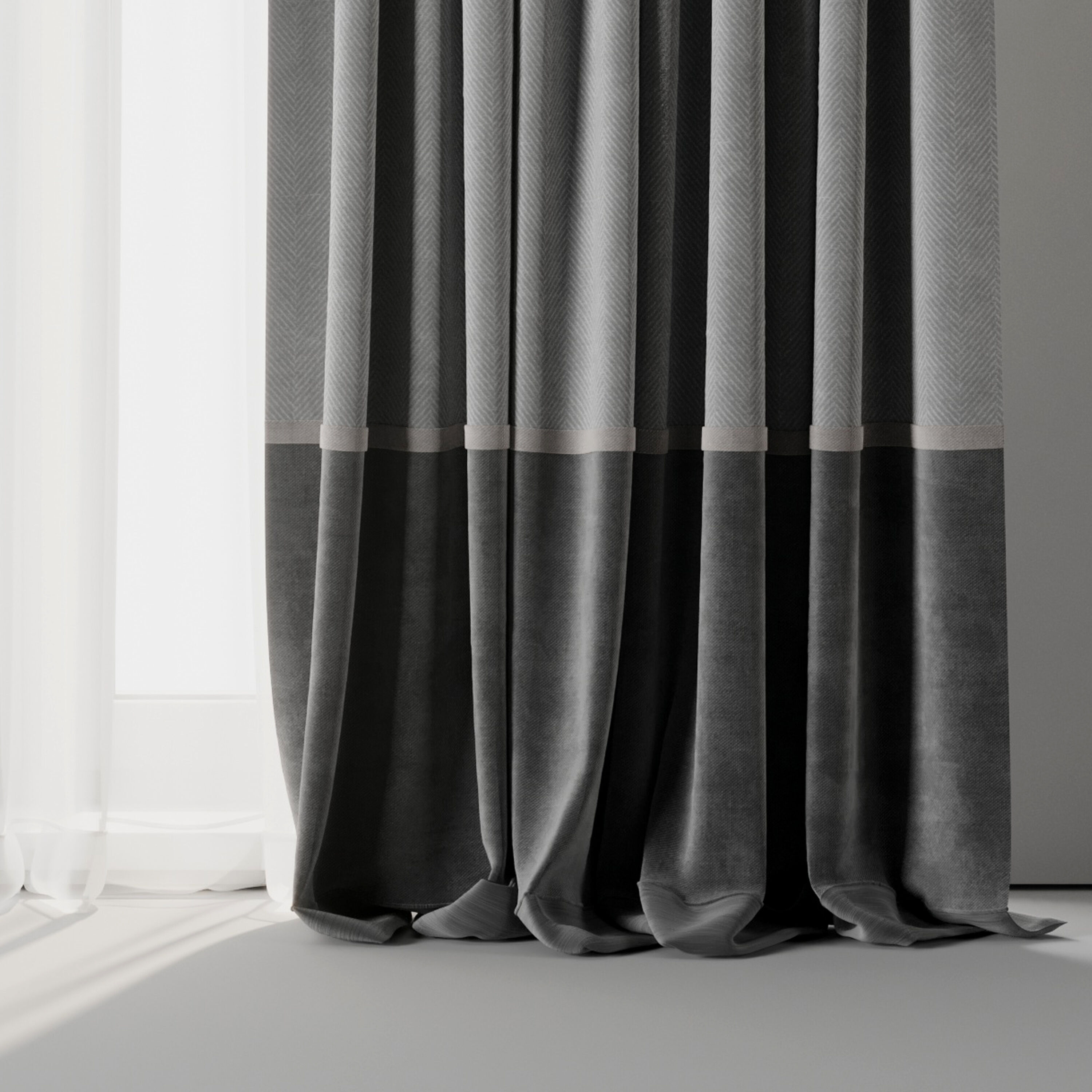 Rod Curtains with Gray Curtains 23 HBH Low-poly 3D model_4
