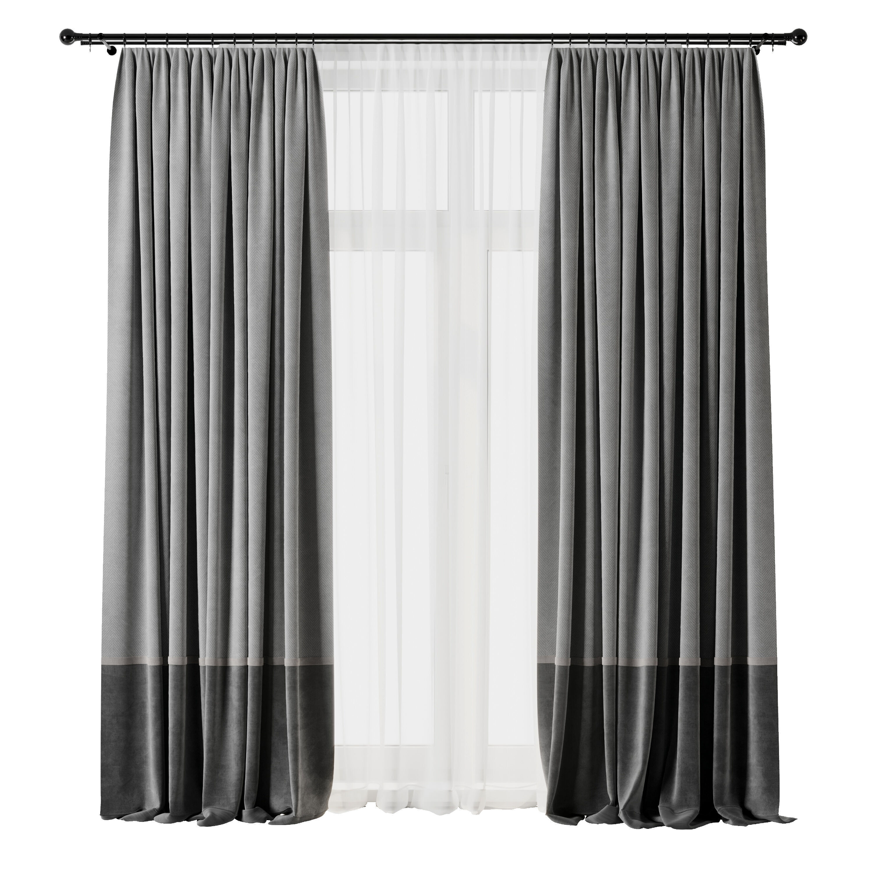 Rod Curtains with Gray Curtains 23 HBH Low-poly 3D model_1