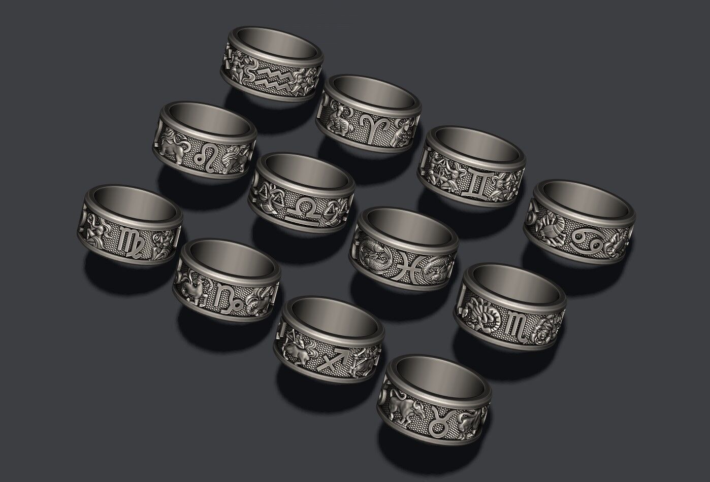jewellery horoscope signes lite rings pack set 3D print model_15