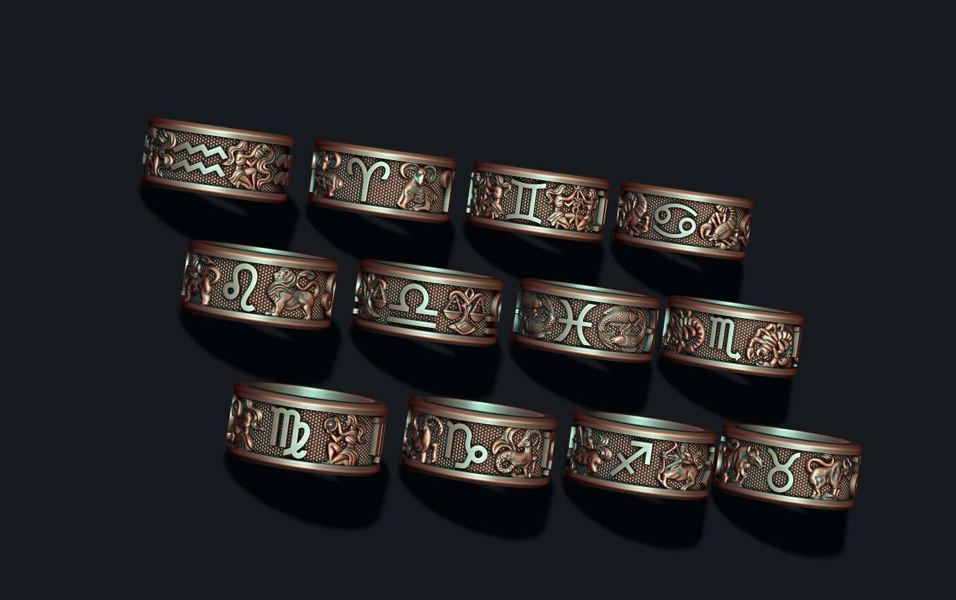jewellery horoscope signes lite rings pack set 3D print model_3