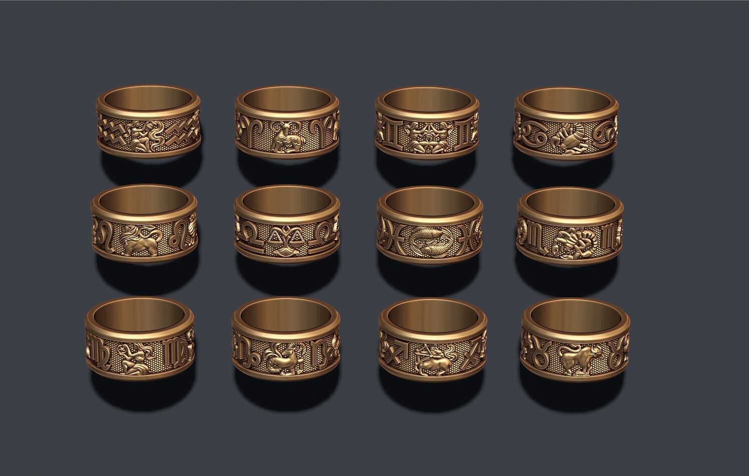jewellery horoscope signes lite rings pack set 3D print model_1