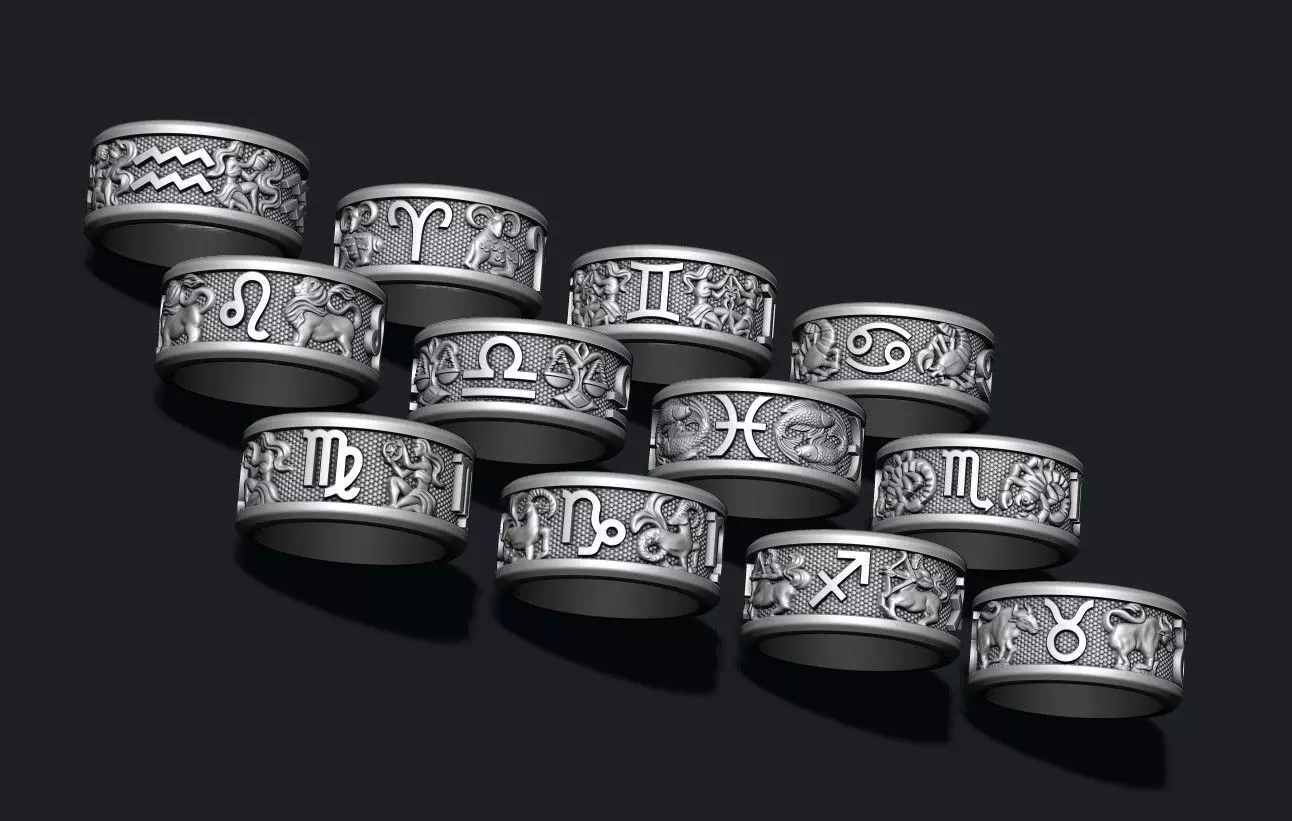 jewellery horoscope signes lite rings pack set 3D print model_0