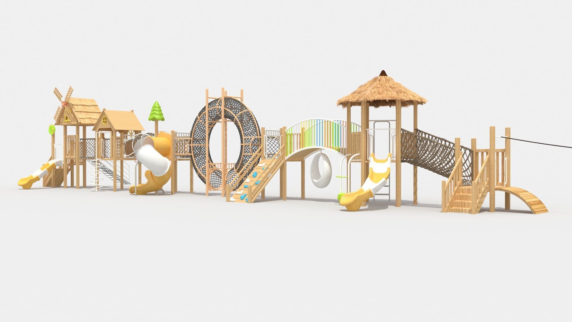 Wooden cabin challenge combination playground 3D model_2
