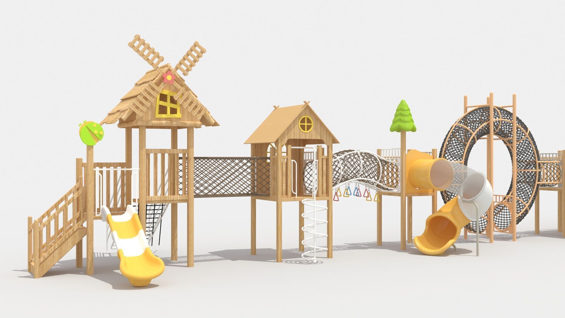 Wooden cabin challenge combination playground 3D model_3