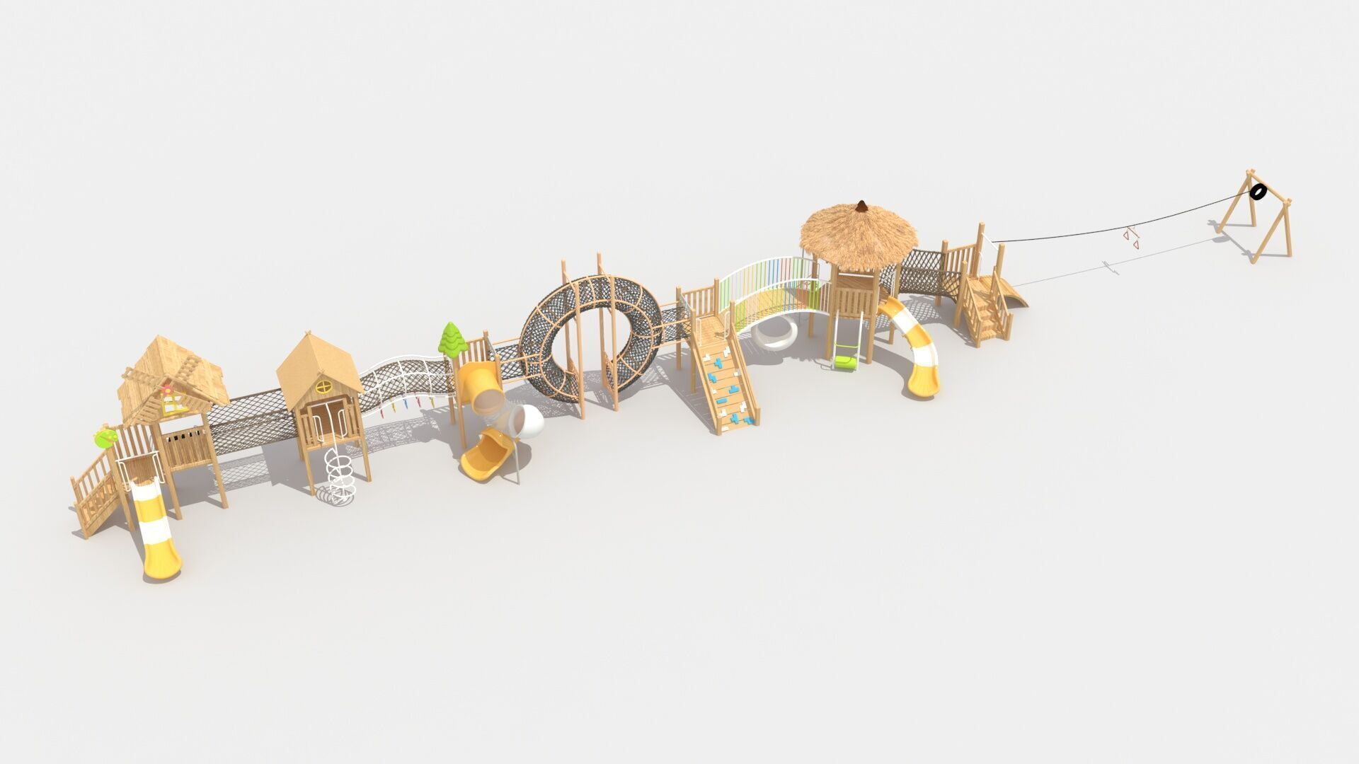 Wooden cabin challenge combination playground 3D model_8