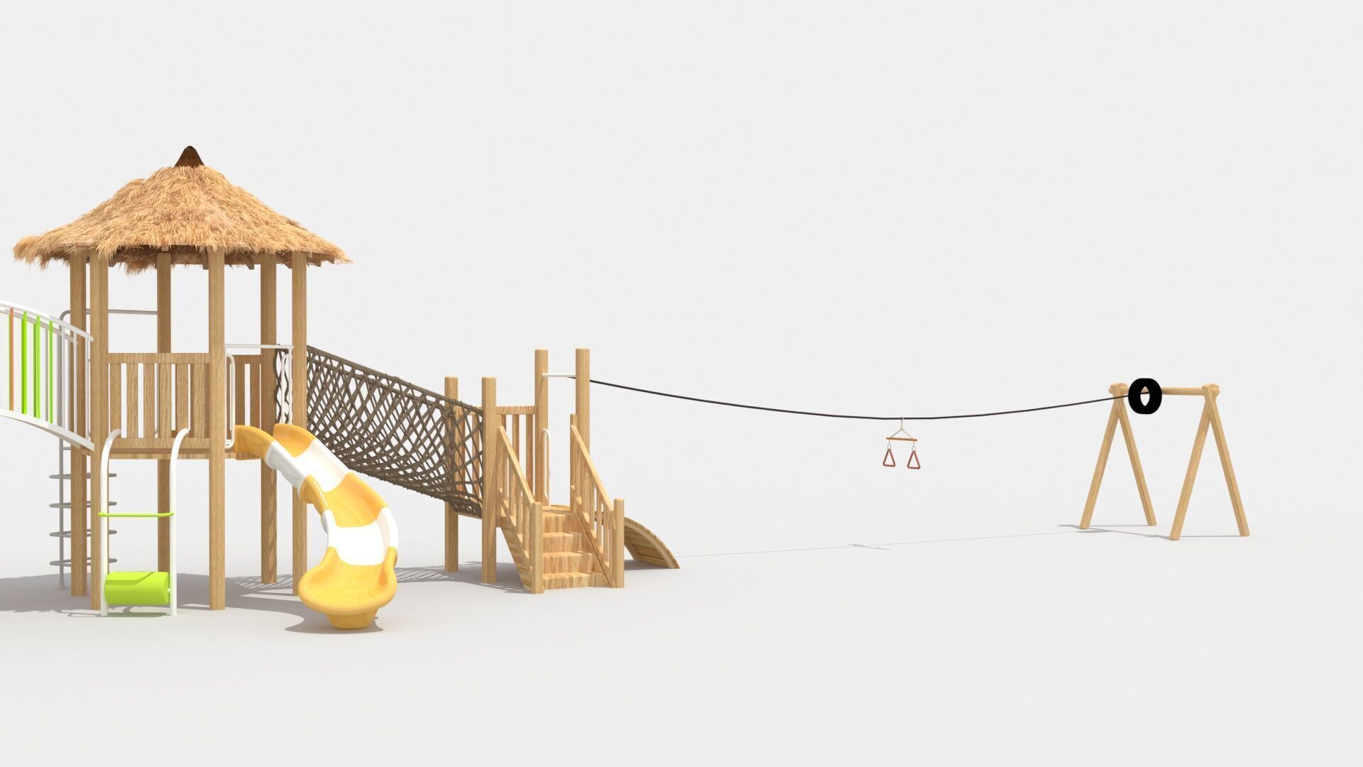 Wooden cabin challenge combination playground 3D model_4
