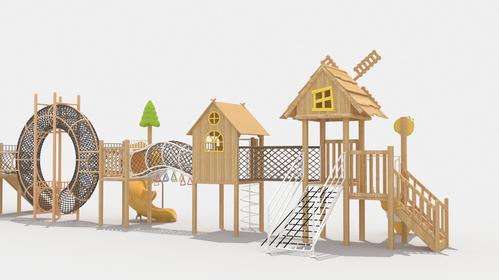 Wooden cabin challenge combination playground 3D model_6