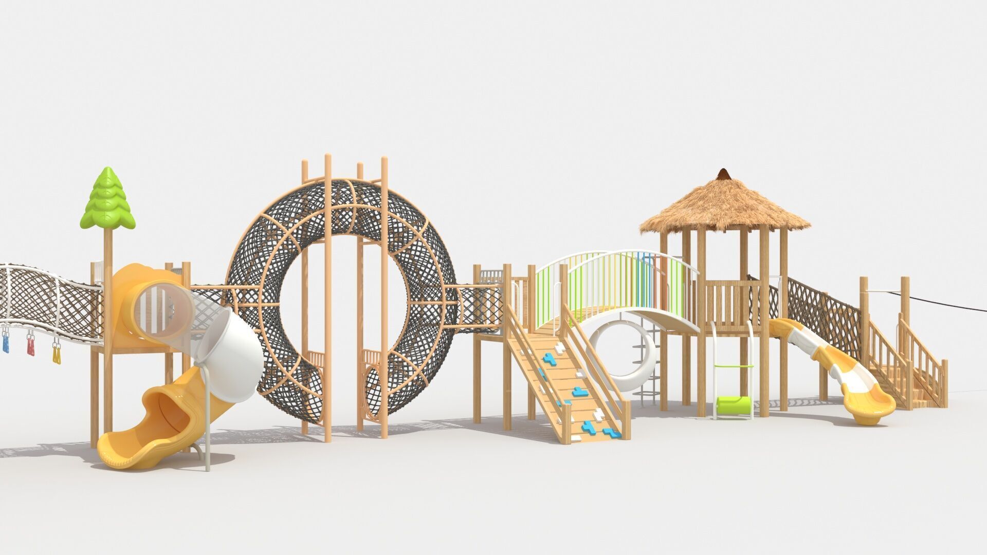 Wooden cabin challenge combination playground 3D model_5