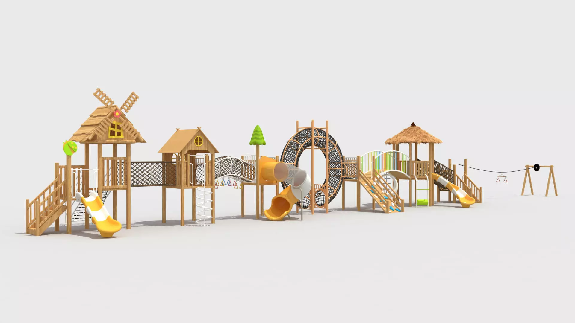 Wooden cabin challenge combination playground 3D model_0