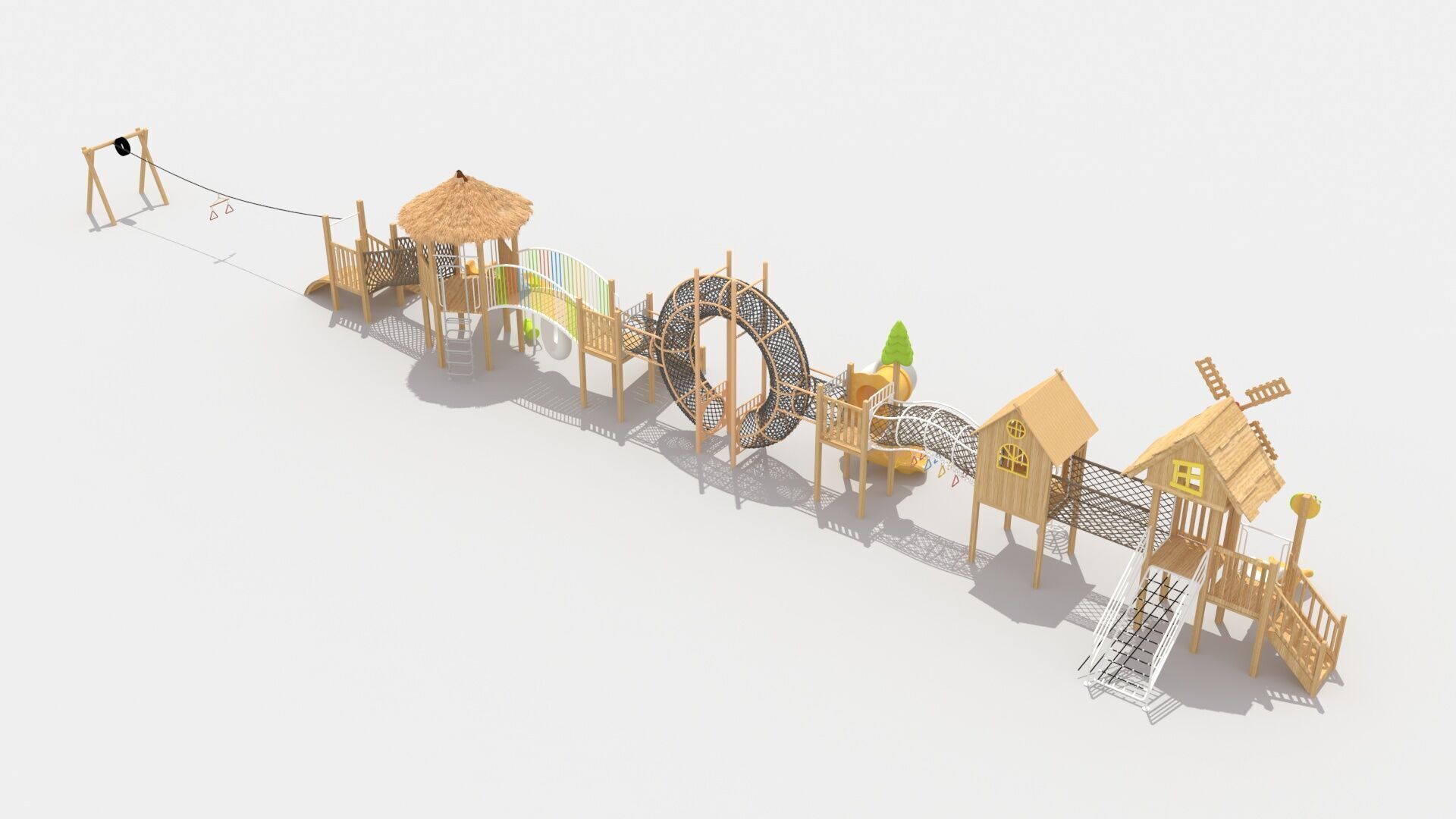 Wooden cabin challenge combination playground 3D model_9