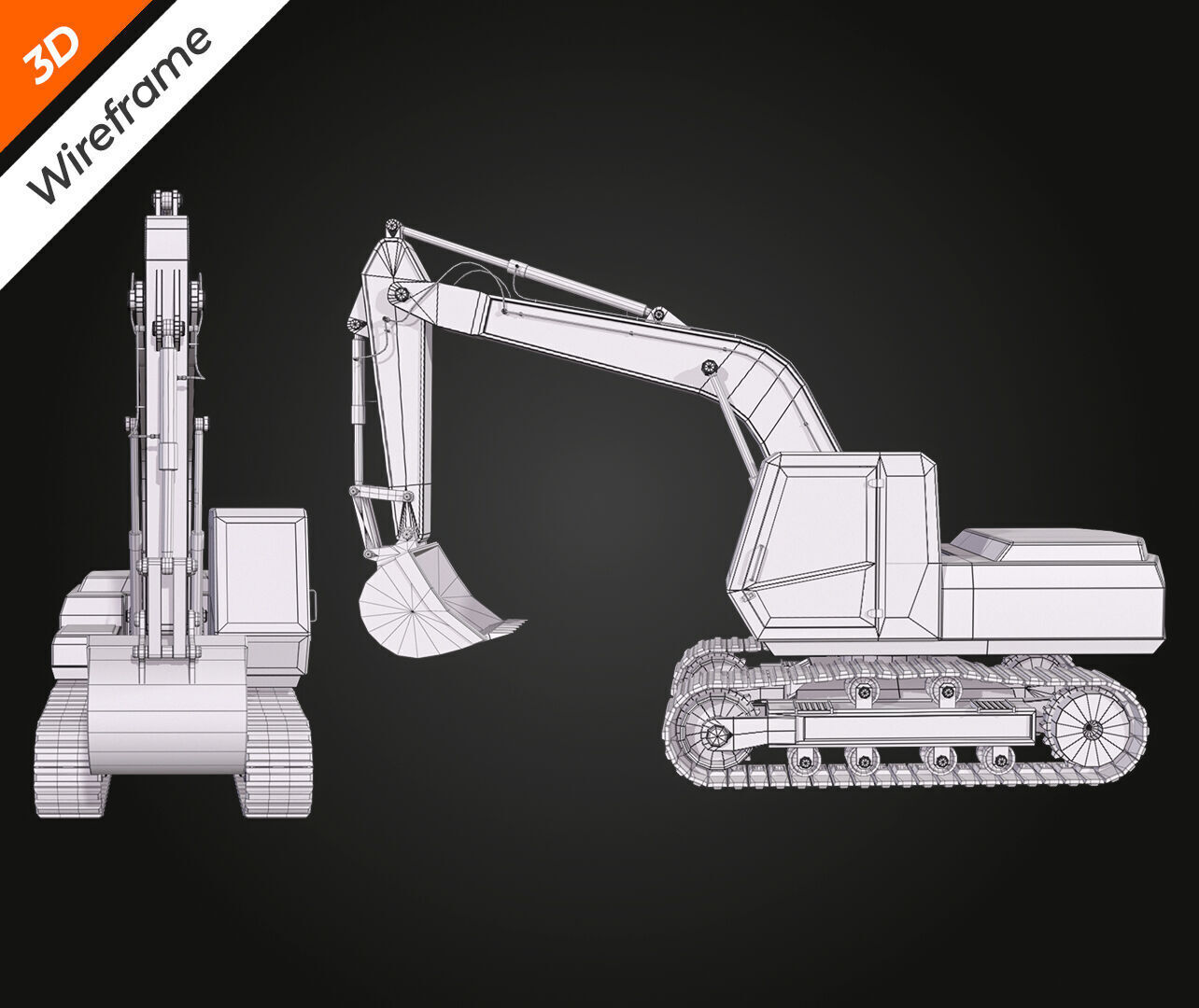 Excavator Low-poly 3D model_13