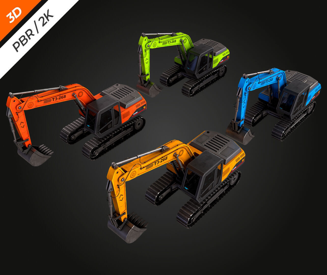 Excavator Low-poly 3D model_12
