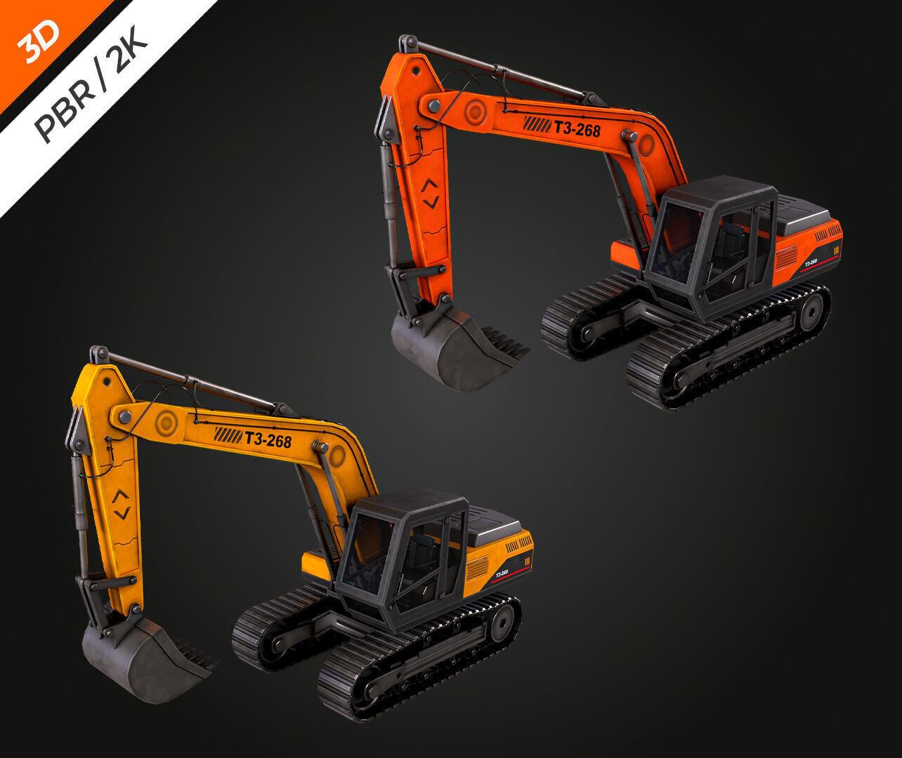 Excavator Low-poly 3D model_2