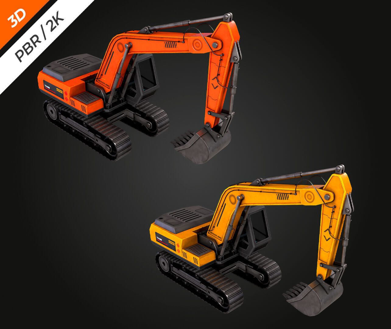 Excavator Low-poly 3D model_4