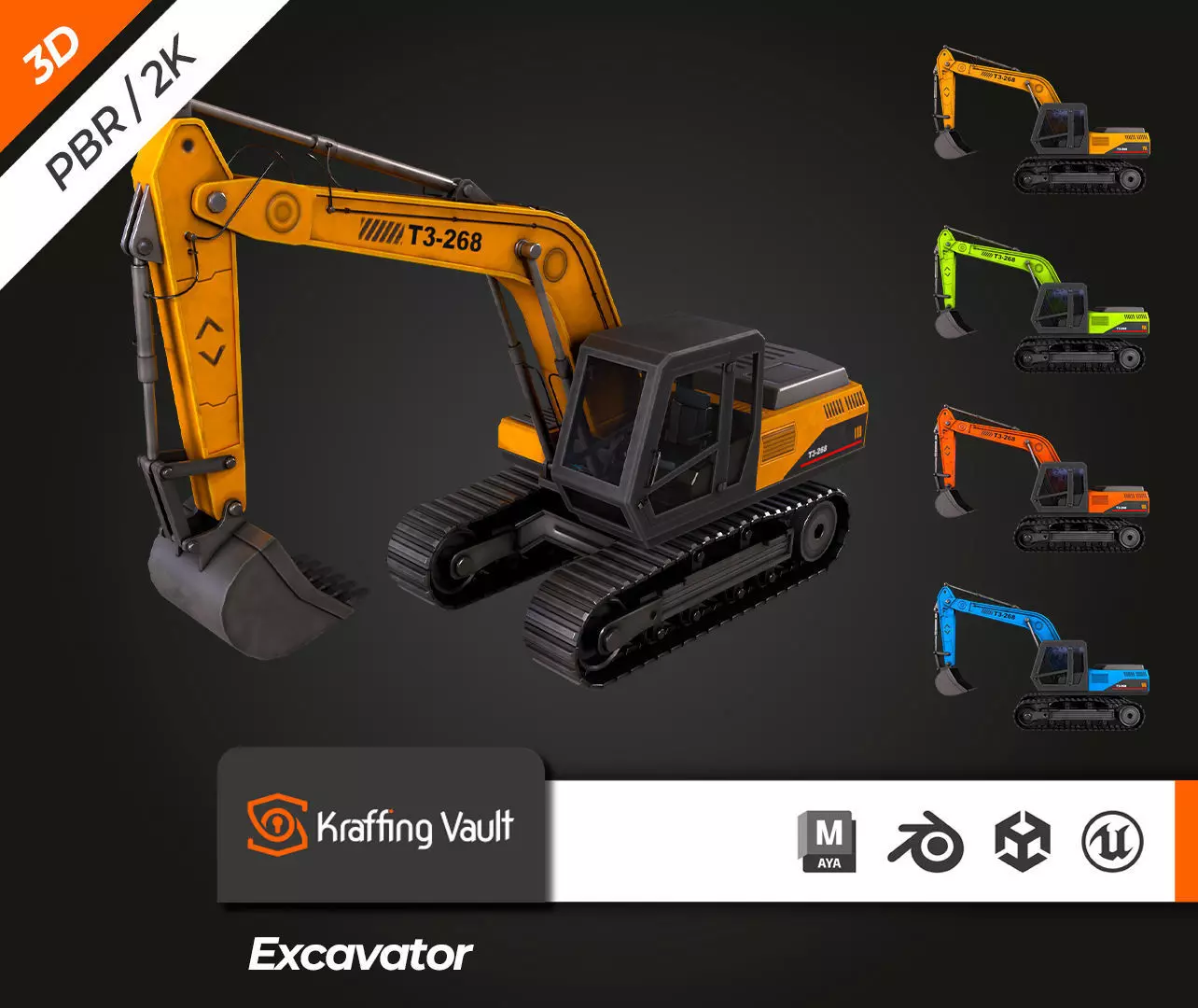 Excavator Low-poly 3D model_0